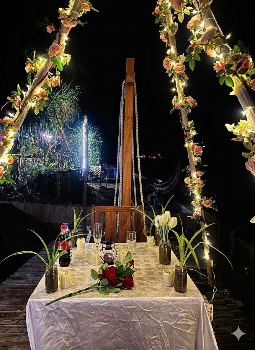 Candle-light dinner beside the sea