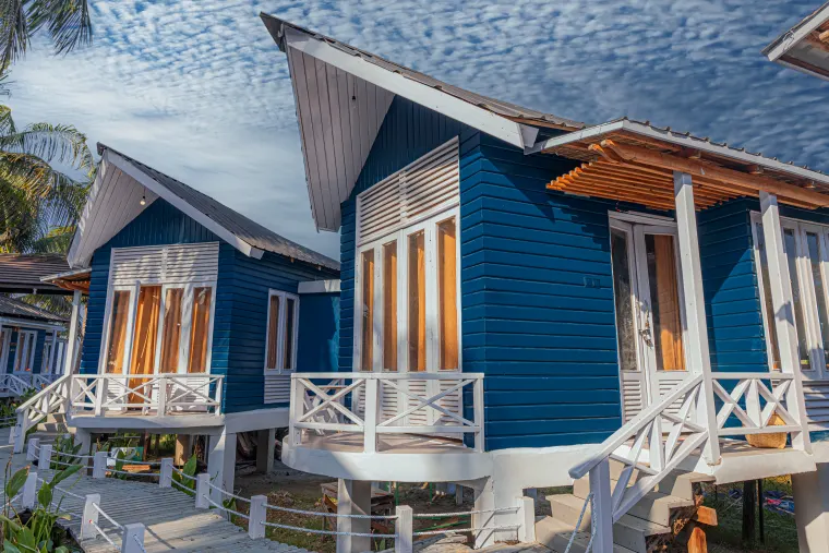 Villas nestled between tropical palms